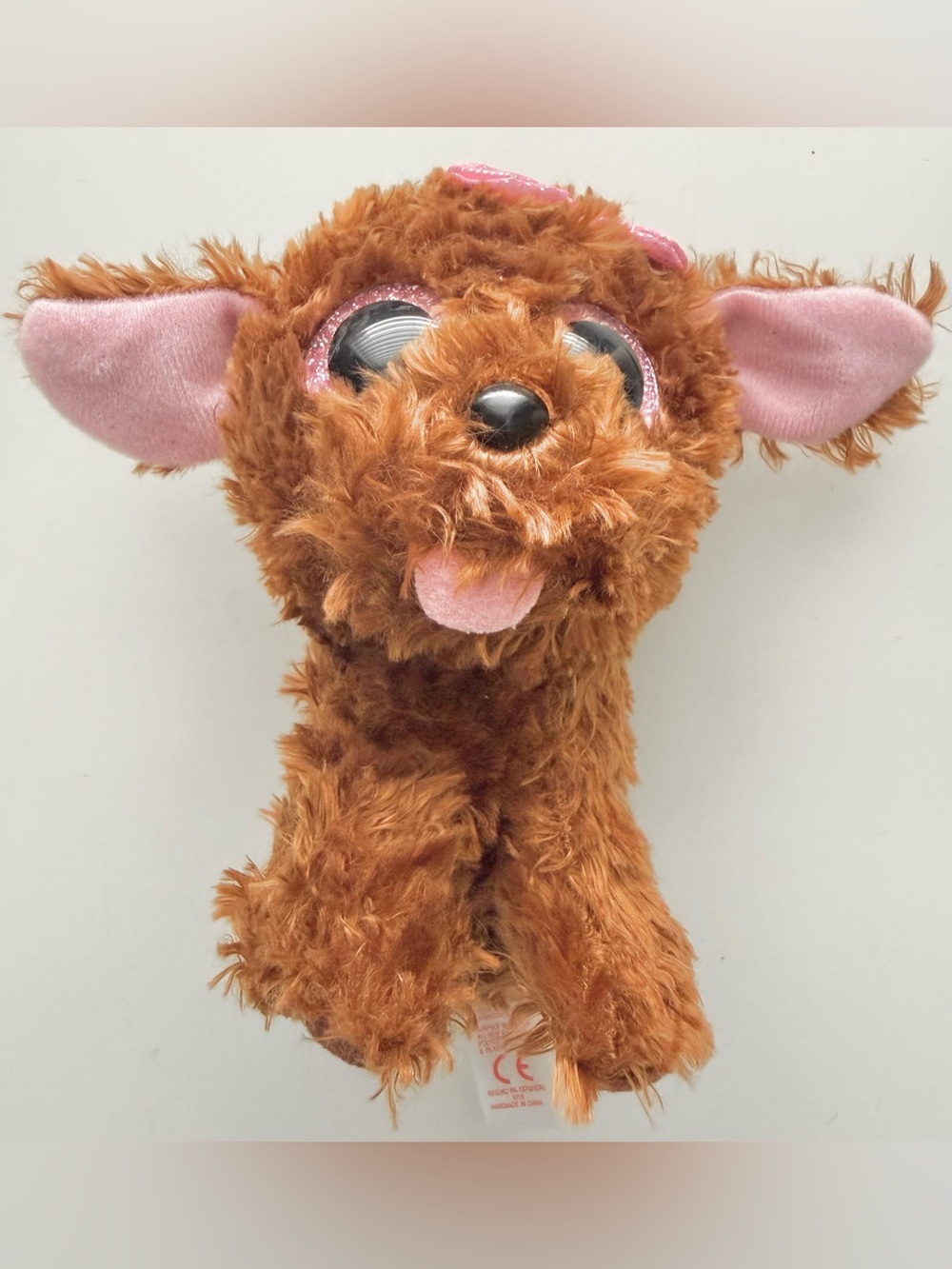 Ty Brown Plush Dog Toy with Pink Ears and Tongue